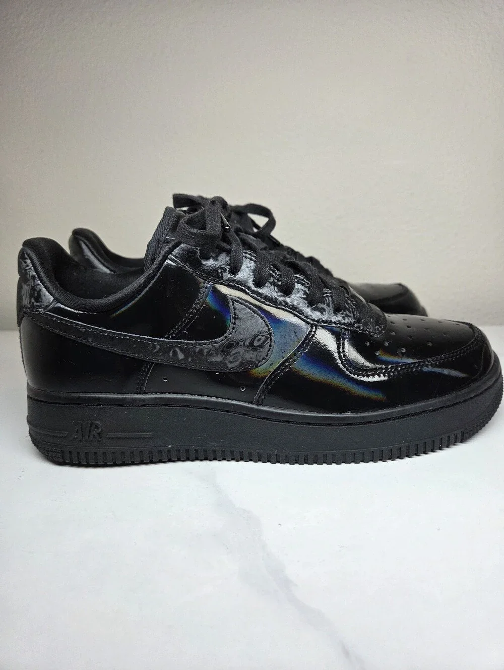 Nike Air Force 1 Low Black Patent Iridescent Holographic Shoes Women’s Size 6.5